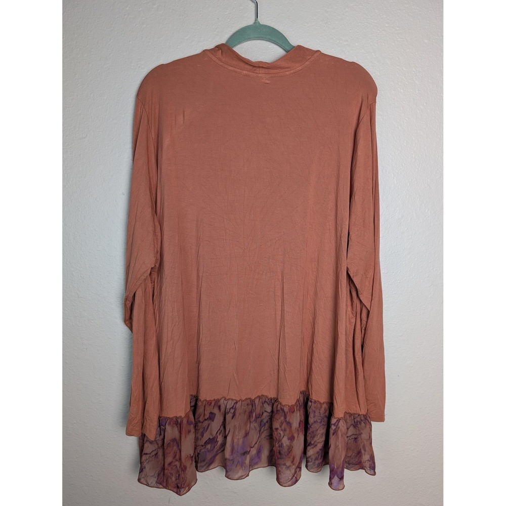 LOGO Lori Goldstein Shirt Womens‎ 2X Orange V Neck Ruffle Hem Tunic Top Sheer - Picture 3 of 9